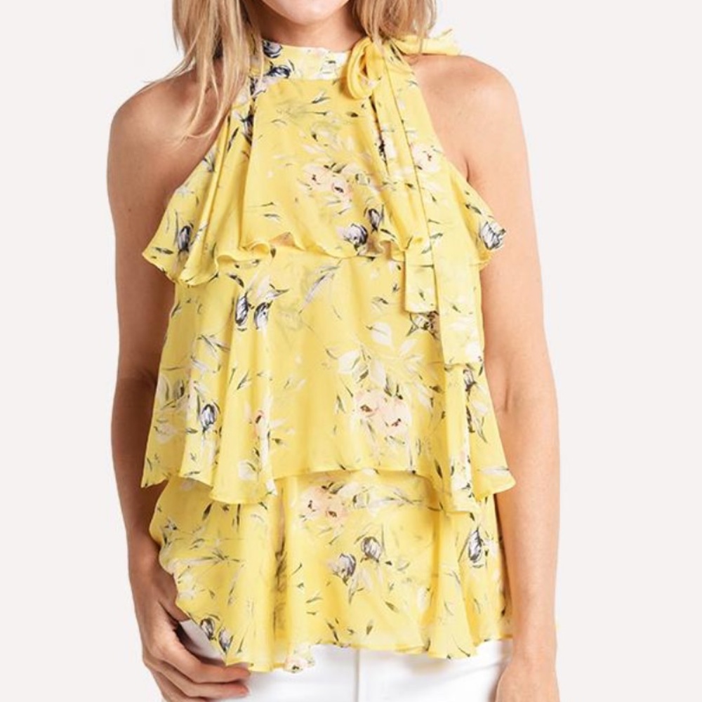 Monique Lhullier Sleeveless Tie Neck with Tiered Ruffle Detail Blouse Size Small